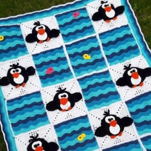 CROCHER PATTERN *PenGuiN obseSSion * afghan pattern, crochet blanket pattern, baby blanket, penguin blanket - Instant PDF Download
