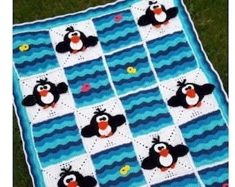 Häkelanleitung *Decke PinGuiN* Babydecke, Häkeldecke, Krabbeldecke, sofortiger download