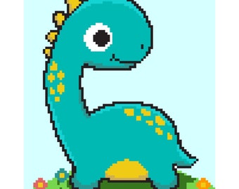DINO DippY - LANGHALS, Fm Häkelmuster, Grafik für Fm, Häkeldecke feste Maschen, tunesisch, Stäbchen, geschr & Farb-Block Anleitung