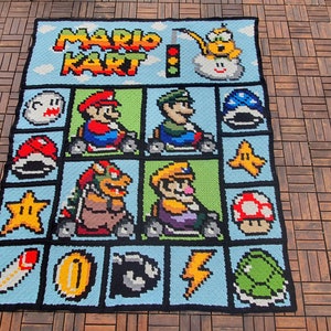 MARIO KART Super Mario inspired graph for blanket, C2C, written & color-block instructions for corner to corner image 2