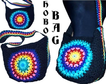 HÄKELANLEITUNG * HoBo BaG - RainBoW MaNdalA - Granny SquarE - BeutelTaschE * e-Book, sofortiger, instant download,pdf-Datei, Häkeltasche,