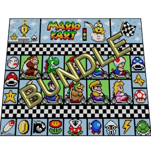 ZESTAW - MARiO KART XXL Blanket - inspirowany Super Mario koc XXL, wzór szydełkowy, grafika do c2c, koc szydełkowy Super Mario, koc dla gracza