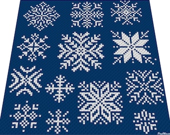 13 COPOS DE NIEVE: patrón de crochet, gráfico para C2C, manta de crochet, almohada, poncho, chal, bolso de esquina a esquina, instrucciones escritas y en bloques de color