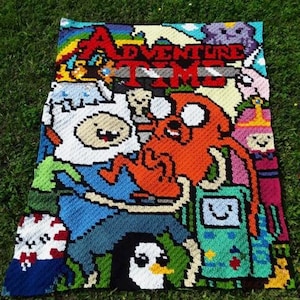 Couverture inspirée dOOdle Adventure Time, motif au crochet, graphique pour C2C, couverture au crochet d'un coin à l'autre, avec instructions écrites