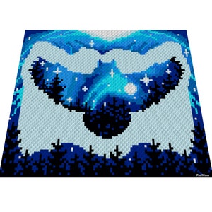 SILHOUETTE DE CHOUETTE, graphique pour C2C, couverture au crochet d'un coin à l'autre, avec instructions écrites et blocs de couleurs