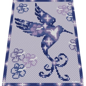 SILHOUETTE DE COLIBRI, graphique pour C2C, couverture au crochet d'un coin à l'autre, avec instructions écrites et en blocs de couleurs