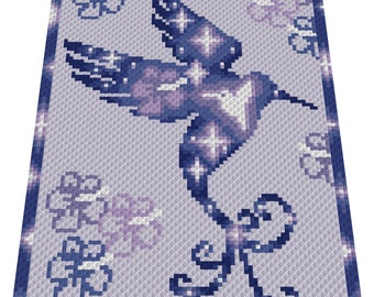 HUMMING BIRD SILHOUETTE - graph for crochet c2c blanket, C2C, written & color blocked instructions for corner to corner,