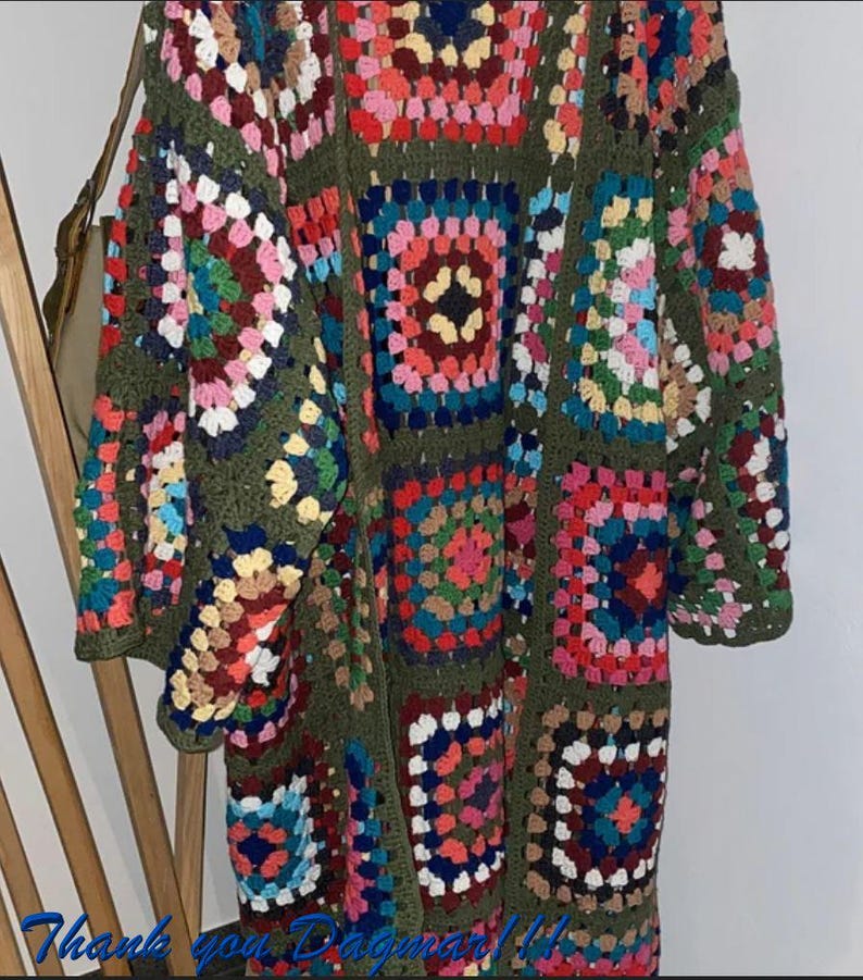 CROCHET PATTERN * OversiZed COAT & HooD* e-Book, instant download, pdf-datei, plussized multicolor retro granny square coat image 6