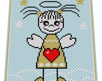 GUARDIAN ANGEL crochet graph for blanket, C2C, written & color blocked instructions for corner to corner,