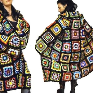 CROCHET PATTERN * OversiZed COAT & HooD* e-Book, instant download, pdf-datei, plussized multicolor retro granny square coat image 2