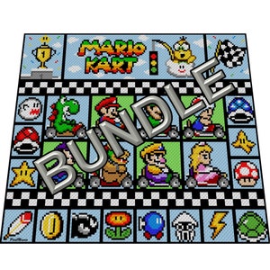 BUNDLE - MARiO KART- XL Decke - Super Mario inspirierte xL-Decke, Häkelmuster, Grafik für c2c, Häkeldecke Super Mario, Gamerdecke