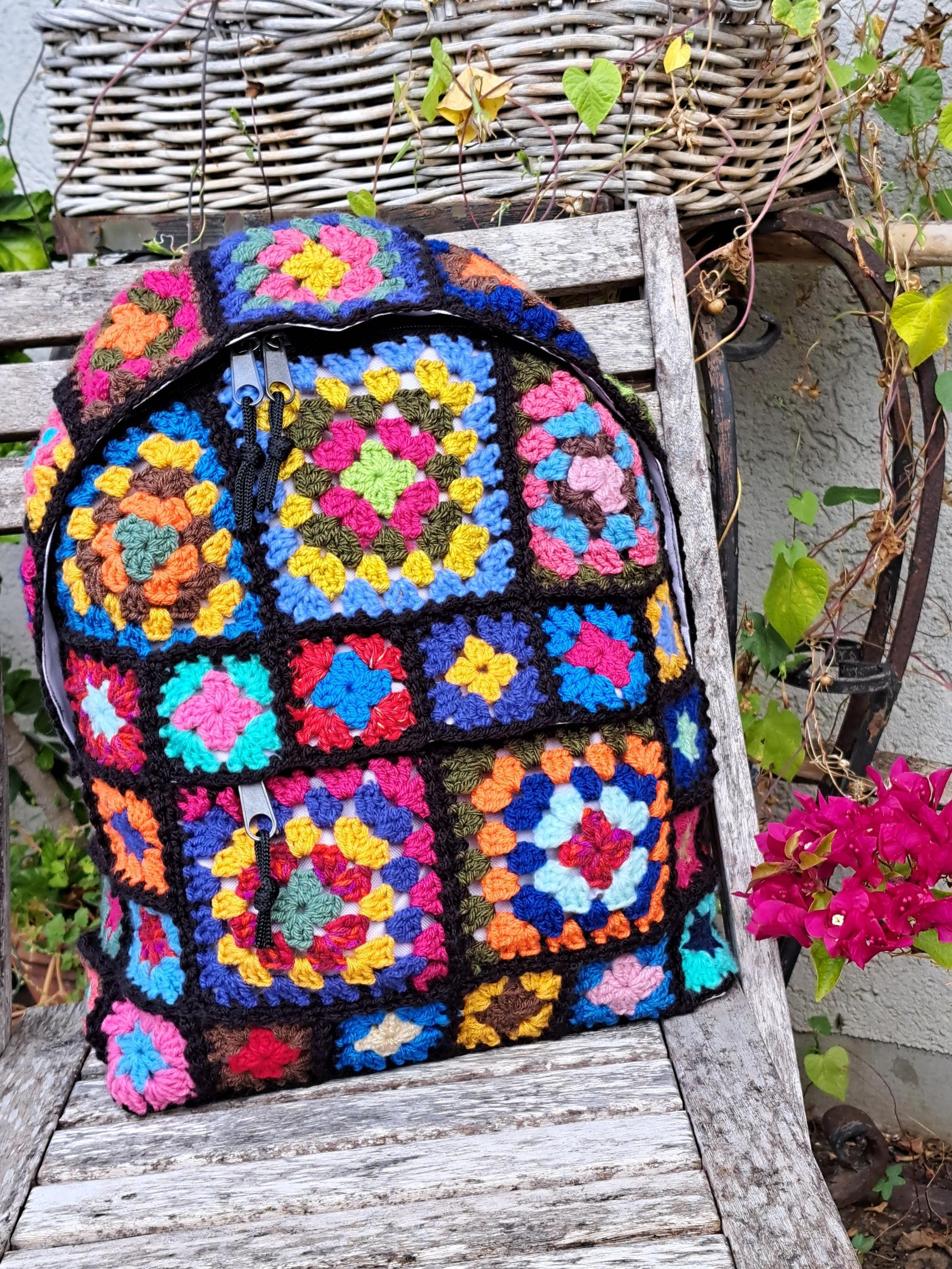 Urban 100% cotton Multi Color Crochet Backpack Free crochet backpack pattern - Gathered main image 4