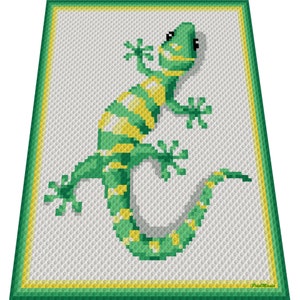 GECKO crochet graph for blanket, C2C, written & color blocked instructions for corner to corner,