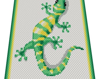 GECKO - Häkelmuster, Grafik für C2C, Häkeldecke Ecke zu Ecke,  mit geschriebener & Farb-Block Anleitung