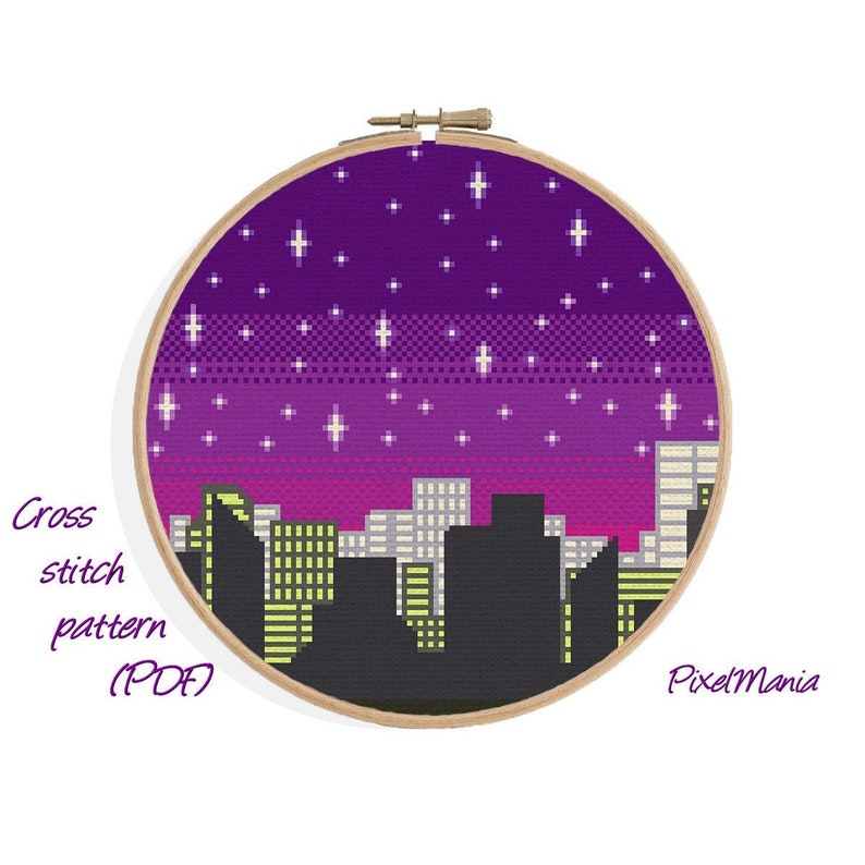 City Night Sky - Modern CROSS STITCH PATTERN - Metropolis Under the ...