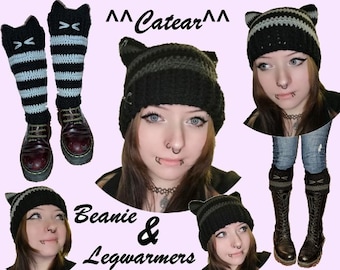 cat ear BEANIE & CUFF - crochet pattern - cat ear hood, leg warmers