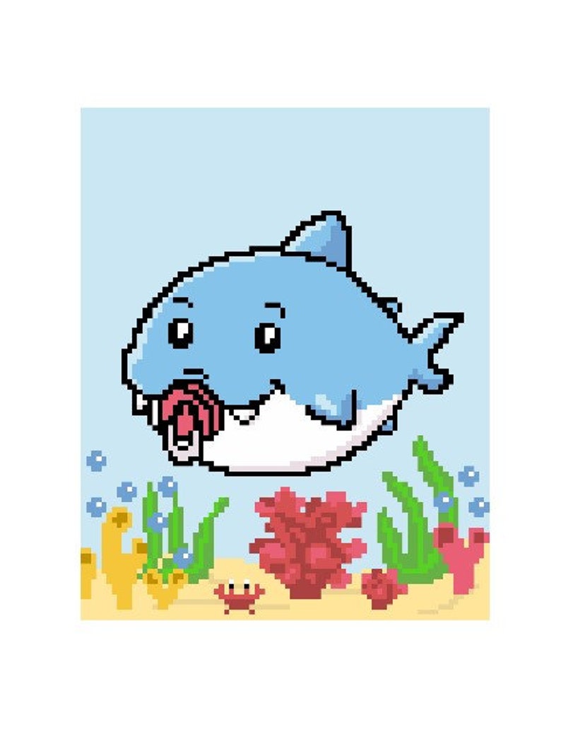 written /& color blocked instructions for corner to corner, C2C BABY SHARK crochet graph for blanket