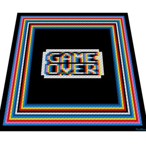 GAME OVER - crochet graph for blanket, C2C, written & color blocked instructions for corner to corner,
