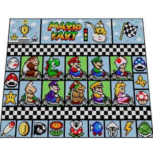 EXTANSIiON Pack 2 - MARIO KART XXL blanket - Super Mario inspired graph for throw, C2C, written & color-block instructions for gamerblanket