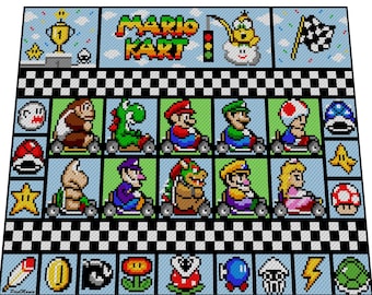 EXTANSIiON Pack 2 - MARIO KART XXL blanket - Super Mario inspired graph for throw, C2C, written & color-block instructions for gamerblanket