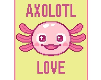 AXOLOTL LOVE,  crochet graph for blanket, Narwhales SC, written & color blocked instructions for corner to corner,