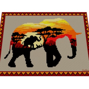 AFRICAN ELEPHANT - graph for crochet c2c blanket, C2C, written & color blocked instructions for corner to corner,