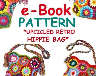 CROCHET PATTERN *upcycled REtRO HiPPie Bag* e-Book in US-English and German, pdf-datei, crochet bag,