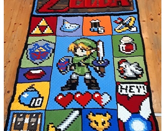 ADD On The Legend of Zelda inspirierte Decke, Häkelmuster, Grafik für C2C, Häkeldecke Ecke zu Ecke,  mit geschriebener Anleitung