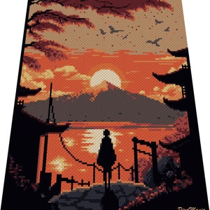 COUCHER DE SOLEIL JAPONAIS, graphique pour couverture au crochet C2C