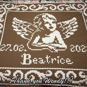 ANGEL with NAME and DATE graph for personalized crochet c2c blanket, written & color blocked instructions for corner to corner angelblanket image 3