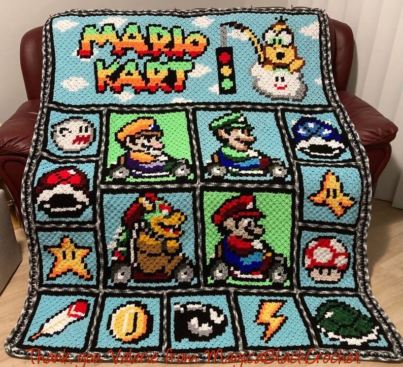 MARIO KART Super Mario inspired graph for blanket, C2C, written & color-block instructions for corner to corner image 8