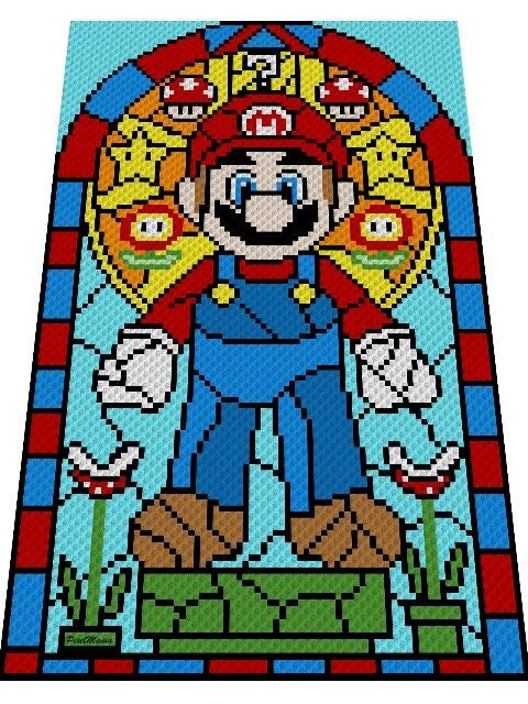 スーパーマリオのステンドグラス風かぎ針編みパターン（C2C用） - Etsy