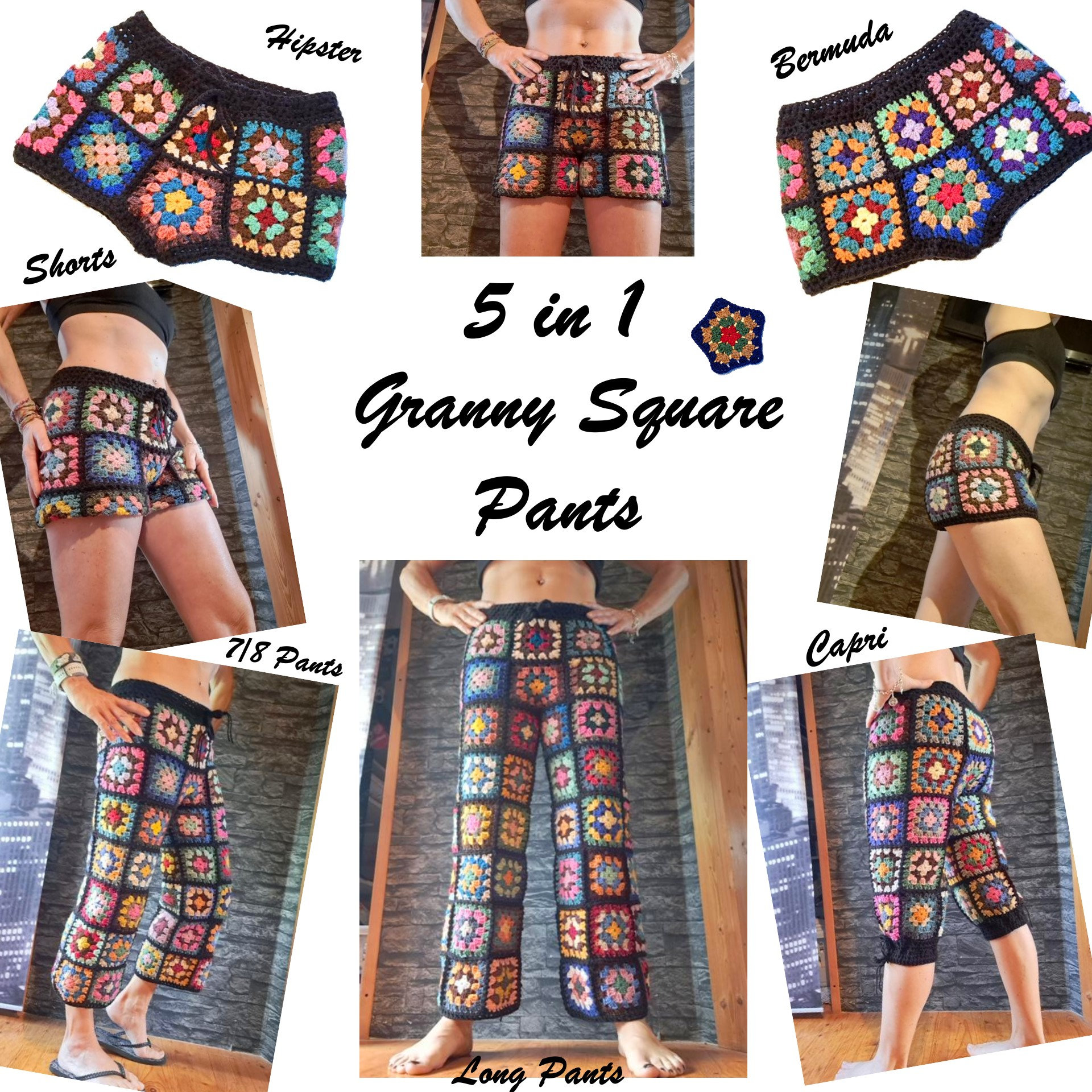 CROCHET PATTERN * 5in1 PANTS * Granny Square Trousers - Etsy
