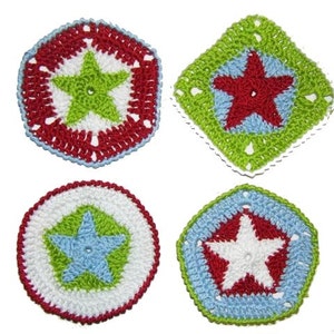 CROCHET PATTERN * one STAR in different StYleS *  coaster (Star in 4 styles), Instant PDf Download, circle, square, pentagon, hexagon
