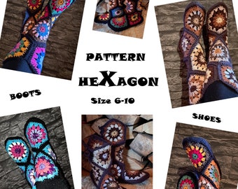 CROCHET PATTERN * SLiPPERS * BOOTS * - HeXagon * Use leftovers, scraps