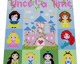 PRINCESS - Once upon a time - graph for crochet c2c blanket, C2C, written & color blocked instructions for corner to corner,