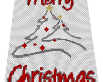 Merry Christmas crochet graph for blanket, C2C, written & color blocked instructions for corner to corner,