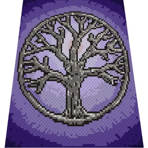 Motif de crochet Yggdrasil dans la lune graphique pour C2C couverture au crochet d&#39;un coin à l&#39;autre avec instructions écrites et blocs de couleur