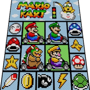 MARIO KART Super Mario inspired graph for blanket, C2C, written & color-block instructions for corner to corner image 3