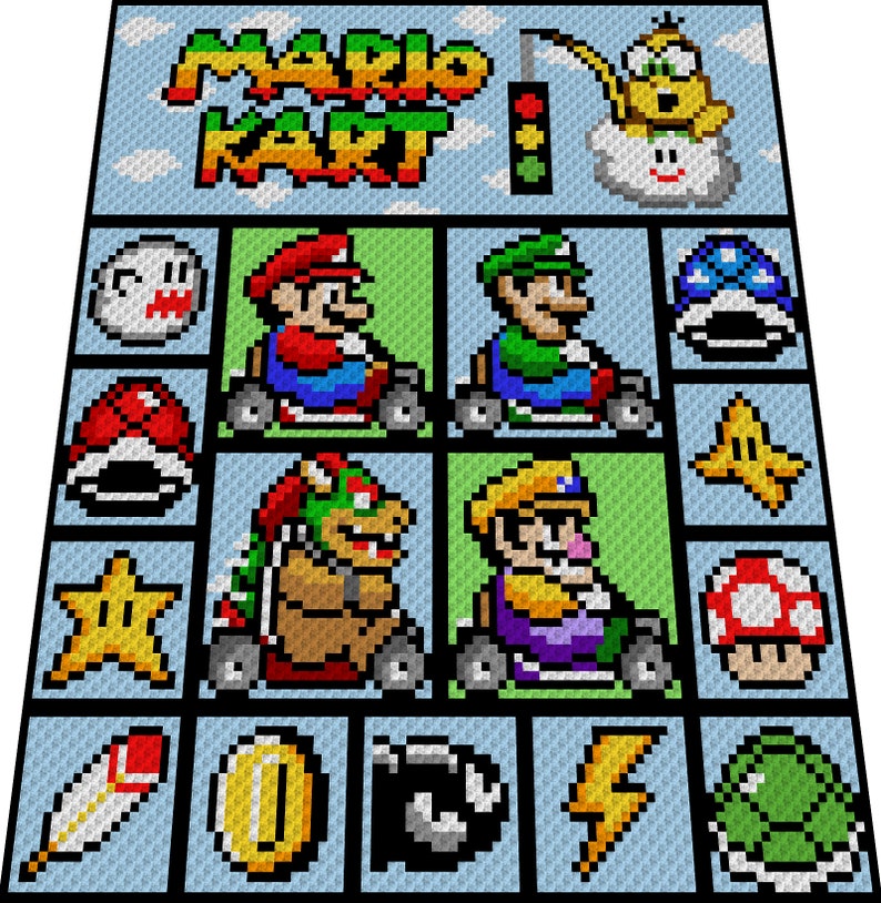 MARIO KART Super Mario inspired graph for blanket, C2C, written & color-block instructions for corner to corner image 3