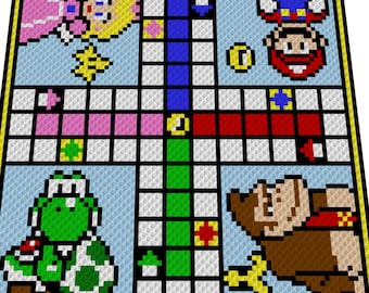May include: A pixel art style game board with a blue, green, and red path. The board features characters from the Super Mario Bros. franchise, including Princess Peach, Mario, Luigi, and Donkey Kong. The text "PixelMania" is in the bottom right corner.