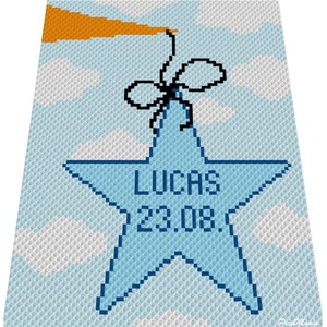 BABYGLÜCK - boy - personalisiert mit NAME & DATUM, Häkelmuster für c2c Decke