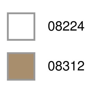 May include: Two square swatches of fabric. The top swatch is white and the bottom swatch is brown. The number 08224 is printed to the right of the top swatch and the number 08312 is printed to the right of the bottom swatch.