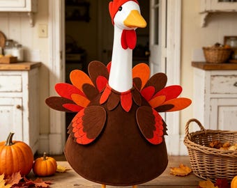 Thanksgiving Turkey Porch Goose Outfit, Fall Autumn Goose Statue Costume, 23 Inch Goose Clothes, Turkey Lawn Goose Decor, Front Porch Decor