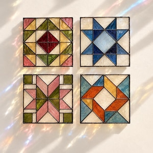 Paquete de patrones de vidrieras acolchadas, 4 bloques geométricos (PDF, SVG, PNG)