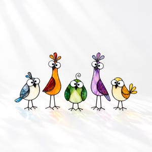 Quirky Stained Glass Bird Suncatcher Patterns (Digital Download)