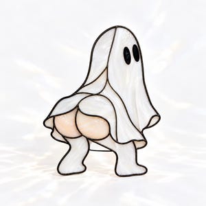 Funny Mooning Ghost Stained Glass Pattern, Cheeky Halloween Ghost PDF Pattern