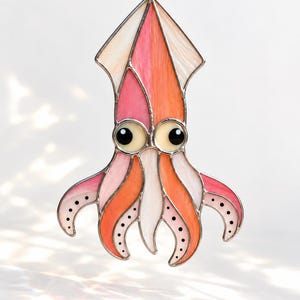 Patrón de vidriera de calamar, plantilla PDF de atrapasueños con animales marinos originales