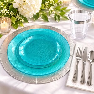 Turquoise & Silver Disposable Dinnerware Set for 10 | Elegant Party Tableware