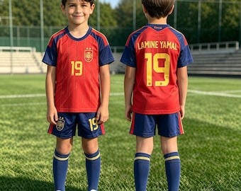 Lamine Yamal #19 Spanien Fußballtrikot-Set, Kinder-Fußballset, Jungen-Trikot & Shorts, Geschenk für Fußballfans